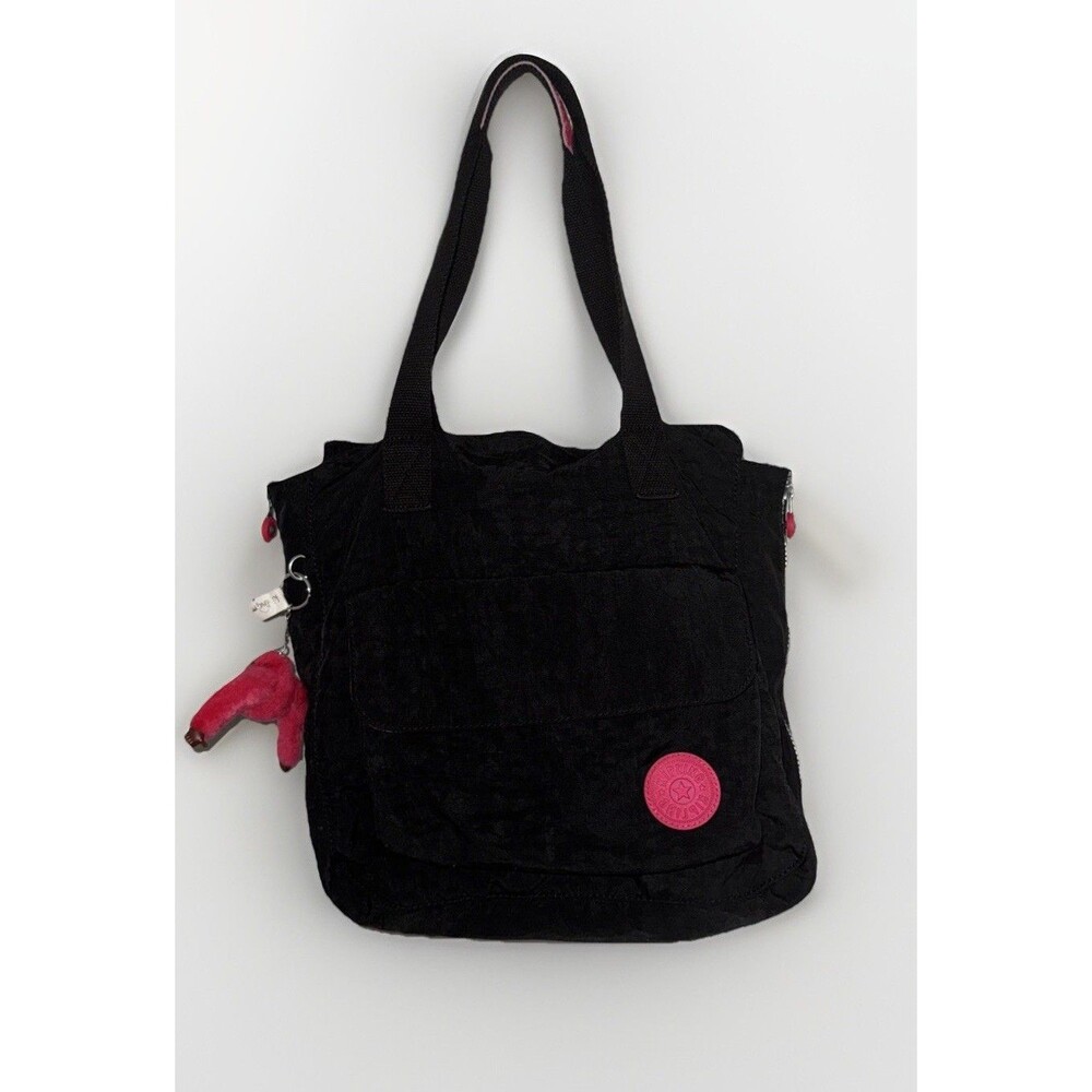 Kipling Expandable Tote Black Side Zip Pink Details - Picture 15 of 16